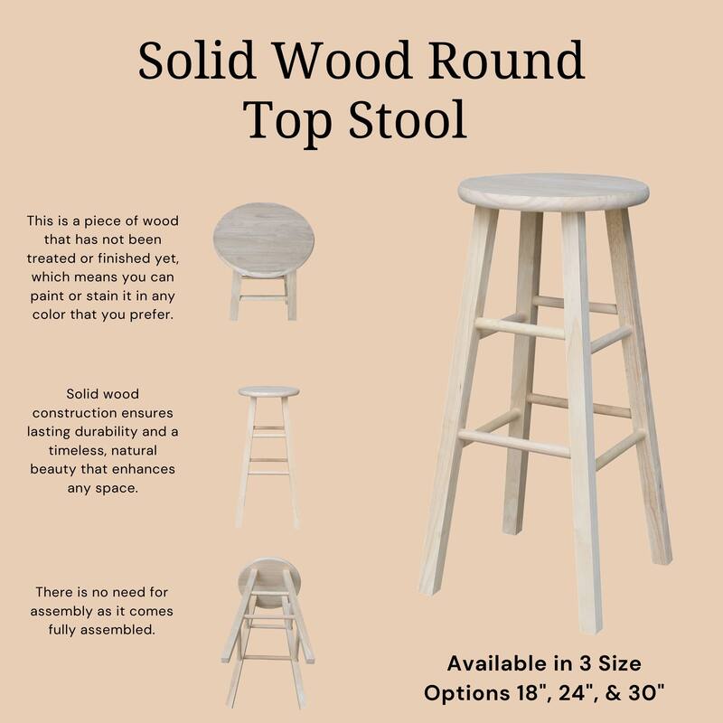 International Concepts Unfinished Round Top Stool