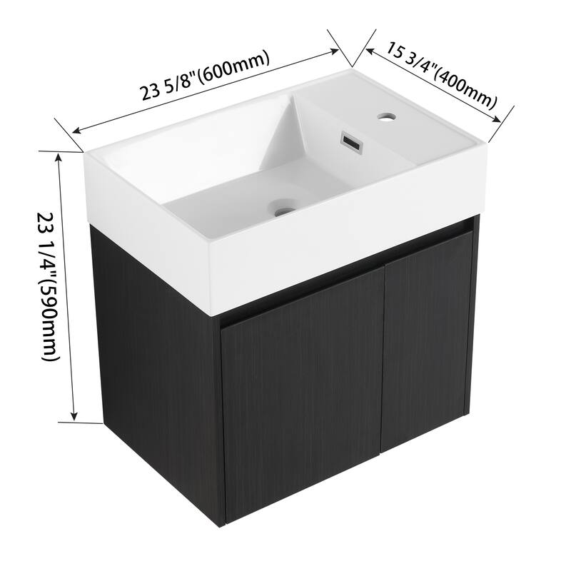 24-Inch Floating Bathroom Vanity with Thick Edge Resin Sink and Soft-Close Doors for Compact Spaces