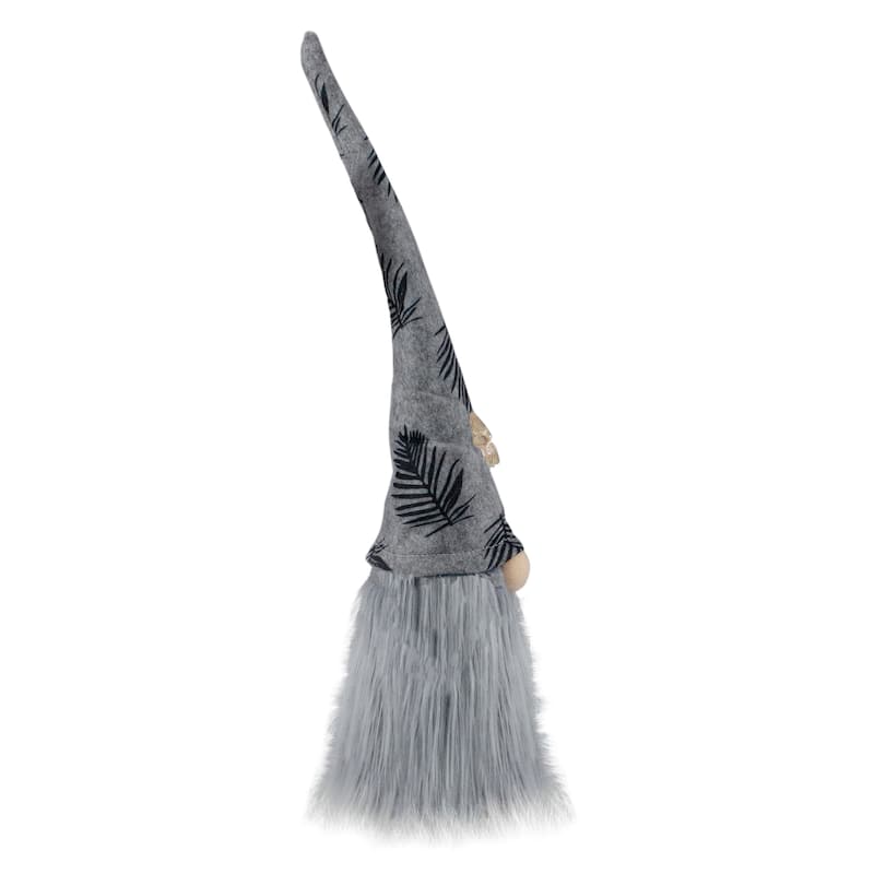 16 Gray Black Lighted Star Gnome with Palm Leaves Christmas Decoration