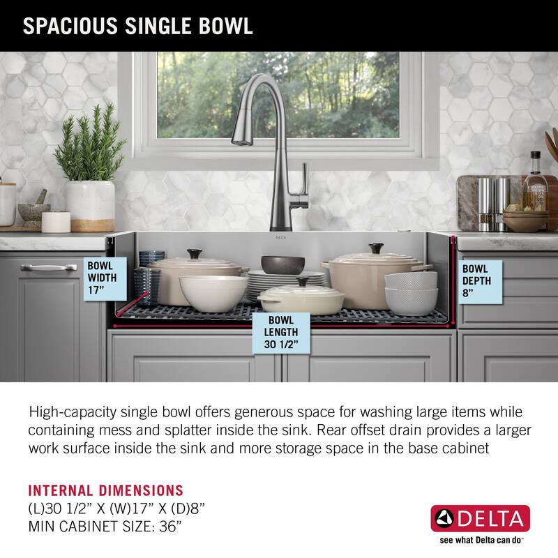Delta 95J132-T33S Lenta 33” Retrofit Farmhouse Apron Front 16 Gauge