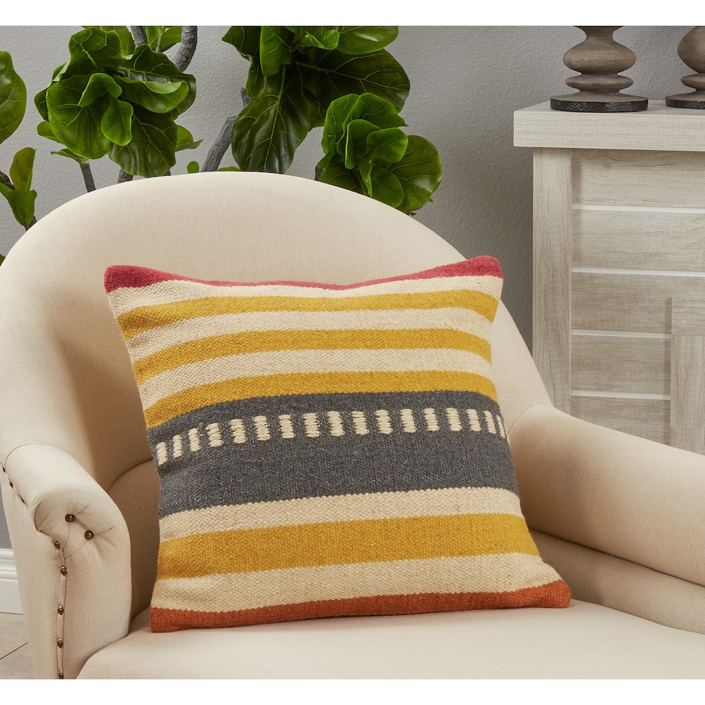 Throw Pillow With Kilim Design, 20"x20"