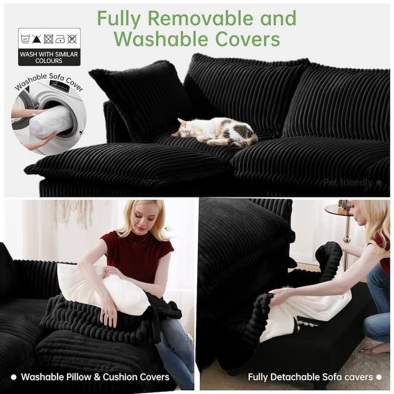 83" Corduroy Upholstered Loveseat with Armrests and Removable Cover