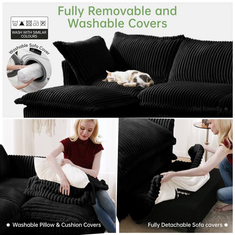 Corduroy Upholstered Armchair with Washable Covers, Deep Seat Single Couch Chair with Large Pillows, Small Space Reading Chair