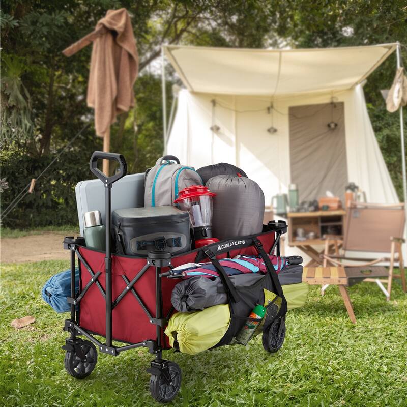 Gorilla Carts 7 Cubic Feet Foldable Utility Beach Wagon with Oversized Bed, Blue - (W x H x D): 25.2 x 2.4 x 38.7 inches