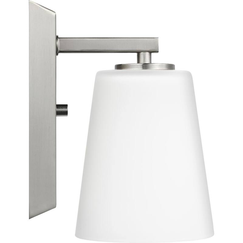 Vertex Collection One-Light Brushed Nickel Etched White Glass Contemporary Bath Light - 4.75 in x 6.25 in x 7.5 in