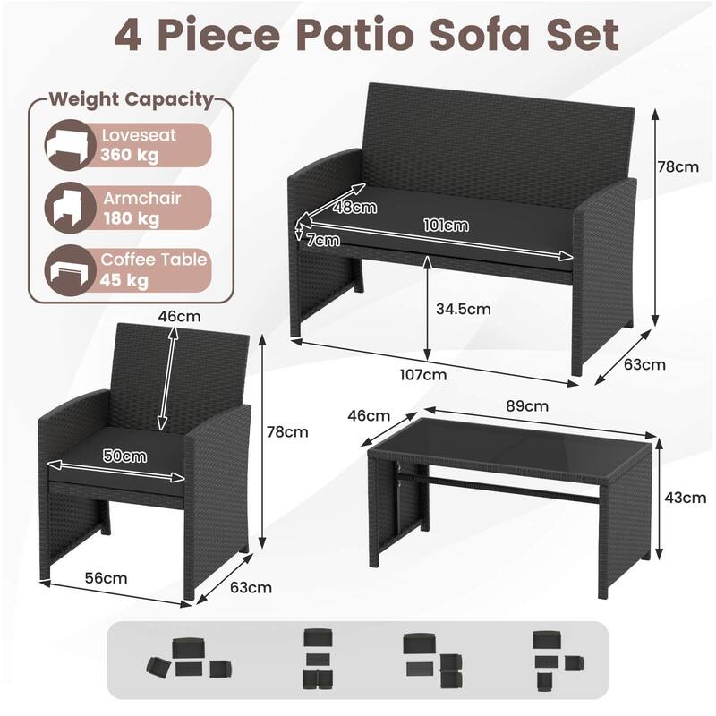 Costway 4 PCS Patio Conversation Set with Seat Cushions & Tempered - See Details