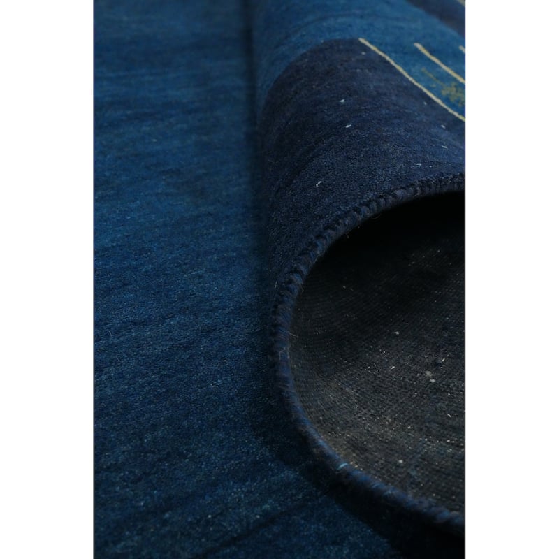 Hand Knotted Oriental 100% Wool Carpet Modern Geometric Navy Blue & Blues Gabbeh Area Rug - 12' 9'' X 9' 10''