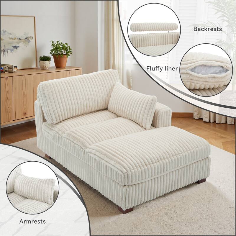 UIXE Upholstered Plush Chaise Lounge Chair For Interior