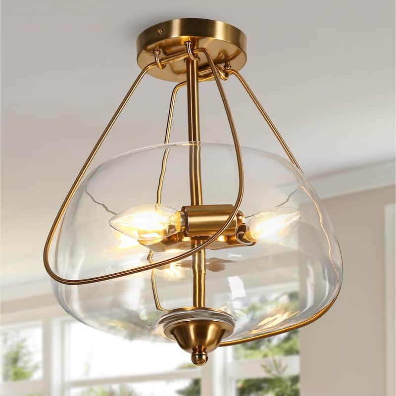 Modern Glam Gold 3-Light Urn Chandelier Glass Flush Mount Ceiling Light for Dining Room - D11.8" x H14"