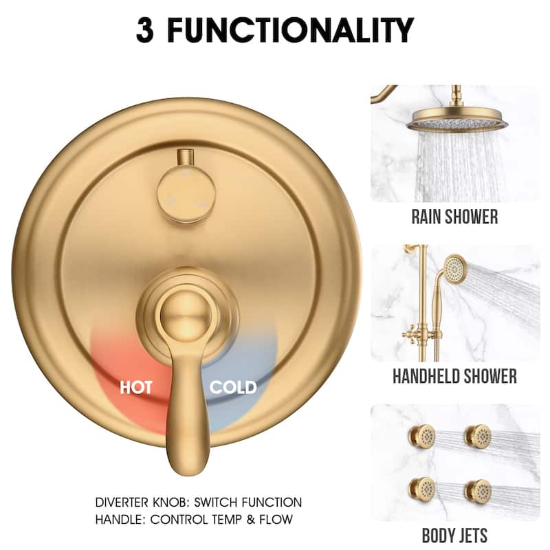 PROOX 9" Rain ShowerHead Body jet System with handheld shower Rough-in Valve