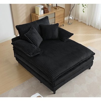 Reclining Sleeper Sofa Bed Single Chaise Lounge Corduroy Upholstered Lounge Couch Chair with Adjustable Backrest and Pillows