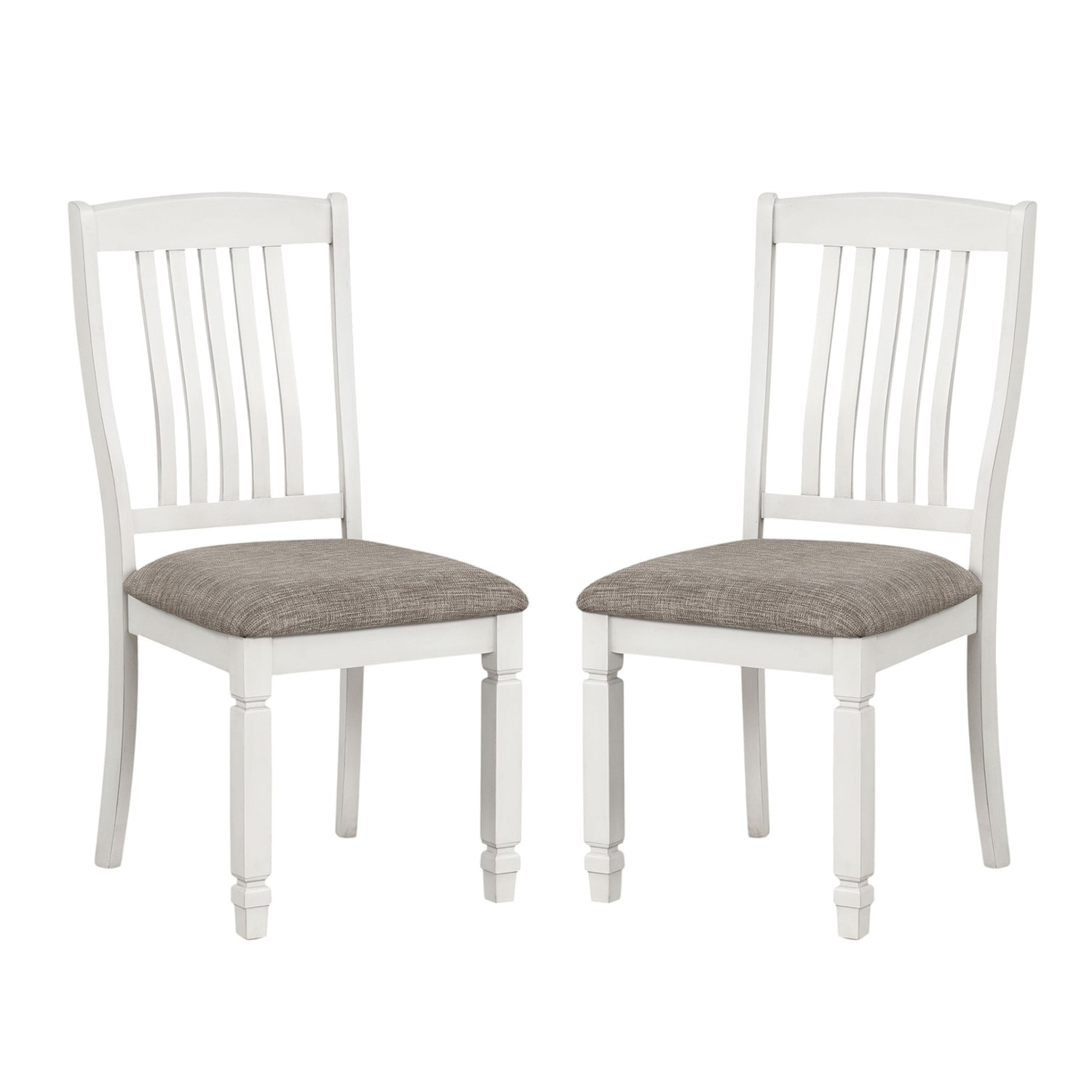 Set of 2 Upholstered Dining Chairs with Slat Back in Rustic White
