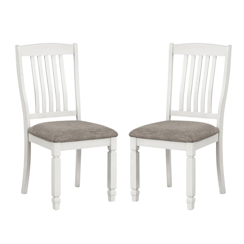 Set of 2 Upholstered Dining Chairs with Slat Back in Rustic White - Dining Height - Rustic White - Set of 2