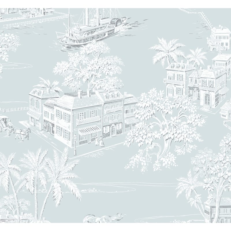 NextWall Coastline Toile Peel and Stick Wallpaper - 27 in. W x 18 ft. L - 27 in. W x 18 ft. L - Blue Mist