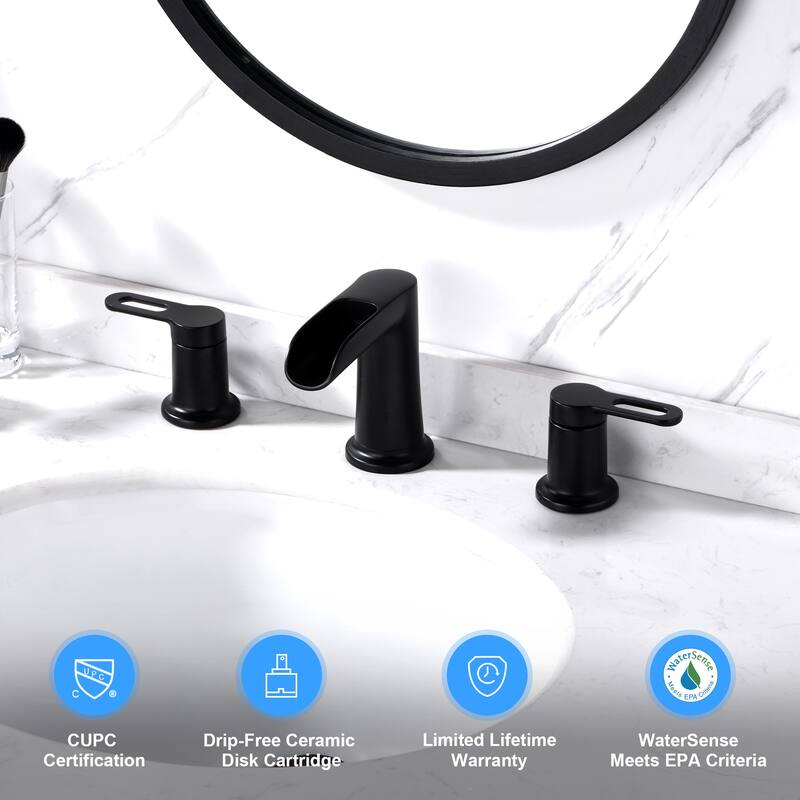 Luxier VividFall 8 in. Widespread 2-Handle Bathroom Faucet with Drain - Matte Black