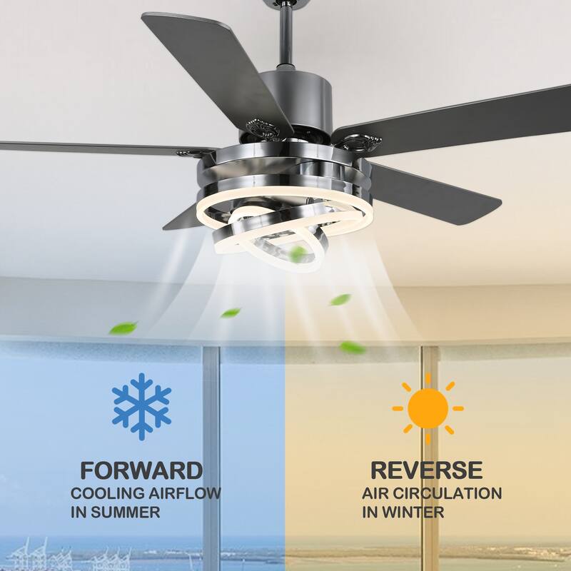 Oaks Aura 52in. DIY Shade Modern Reversible Ceiling Fan with Light, 6-Speed Silent Motor Ceiling Fan with Remote for Large Room