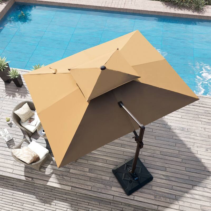 9 x 12 ft Double Top Patio Cantilever Umbrella with No Base, 360-degree Rotation