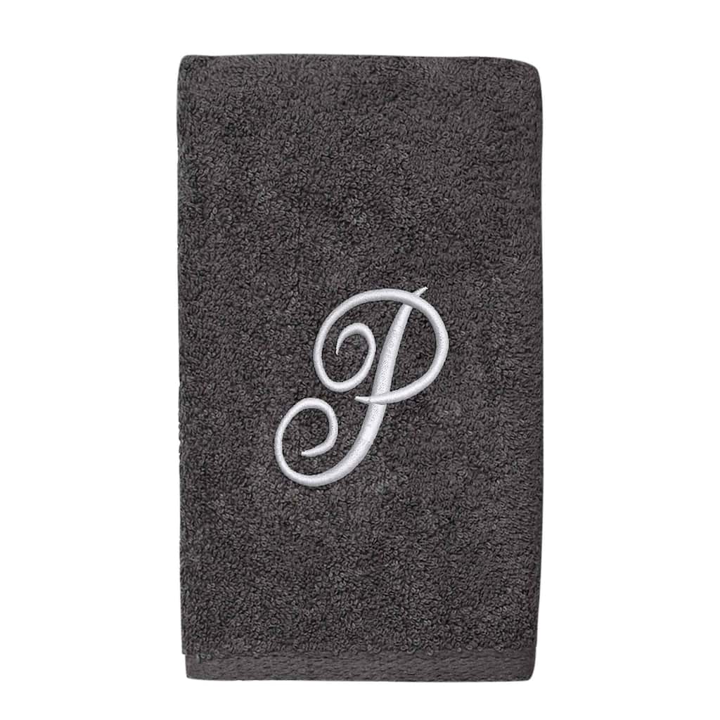 Avanti Granite with Silver Script Monogram Bath Towel Letter P - Hand Towel