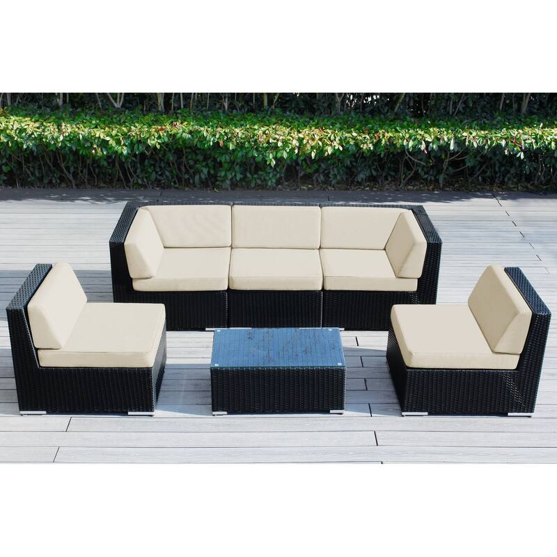Ohana Outdoor 6-pc. Cushioned Black Wicker Conversation Set - No Assembly - Sunbrella Antique Beige