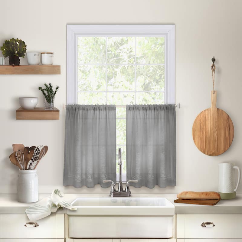 Elrene Cameron Rod Pocket Kitchen Curtain Tier Set of Two - 30" w x 36" l - gray