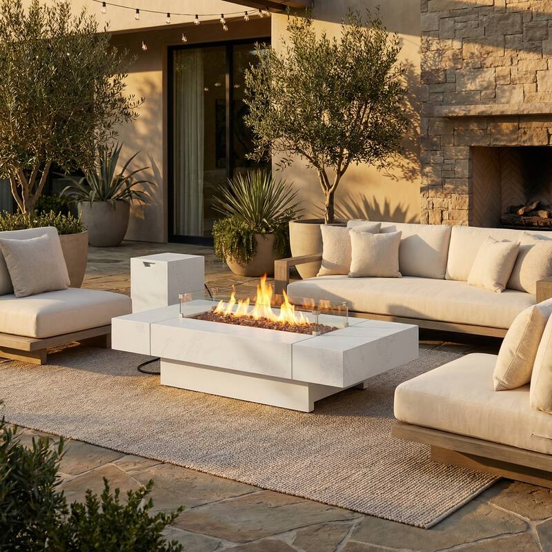 Propane Fire Pit Table Side Tank Storage Outdoor Gas Fire Table with Zinc-Aluminum Top Patio Fire Pit Table