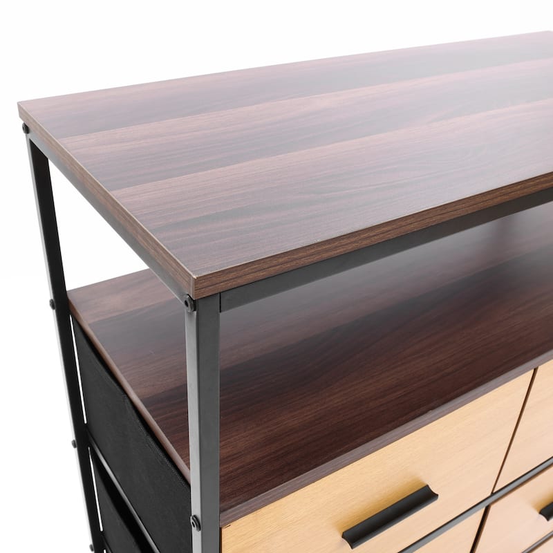 Black and Brown Manufactured Wood 6-Drawer 1-Shelf Accent Chest