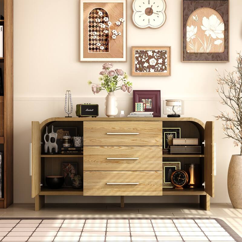 Rounded - corner Storage Cabinet: Light Wood Finish with a Soft - edged Design for Ample Storage