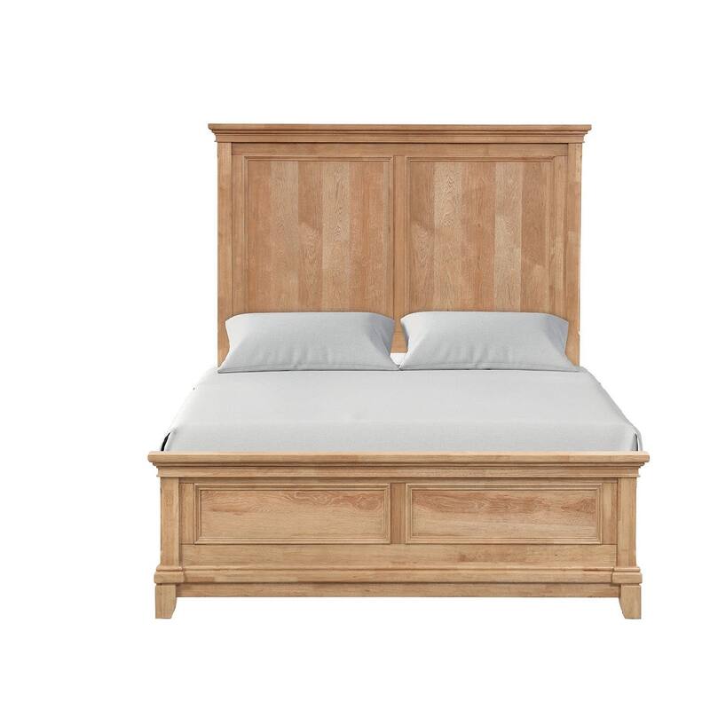 Rustic Farmhouse Natural Oak Finish 4 Piece Bedroom Furniture Set Bed Nightstand Dresser Mirror