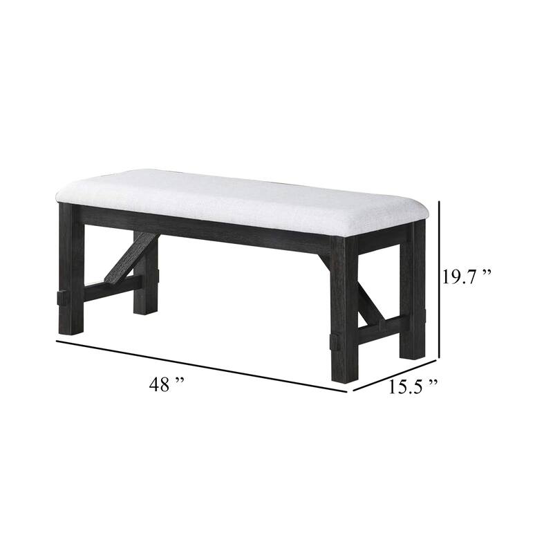 Riby 48 Inch Dining Bench, Black Wood Body, Gray Linen Padded Seat
