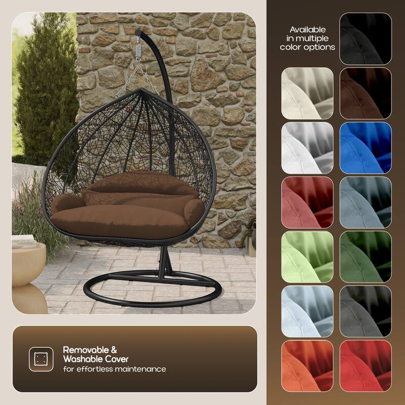 2-Person Outdoor Hanging Egg Chair with Teardrop Frame, Weather-Resistant Cotton Cushioned Seat for Patio and Indoor Use