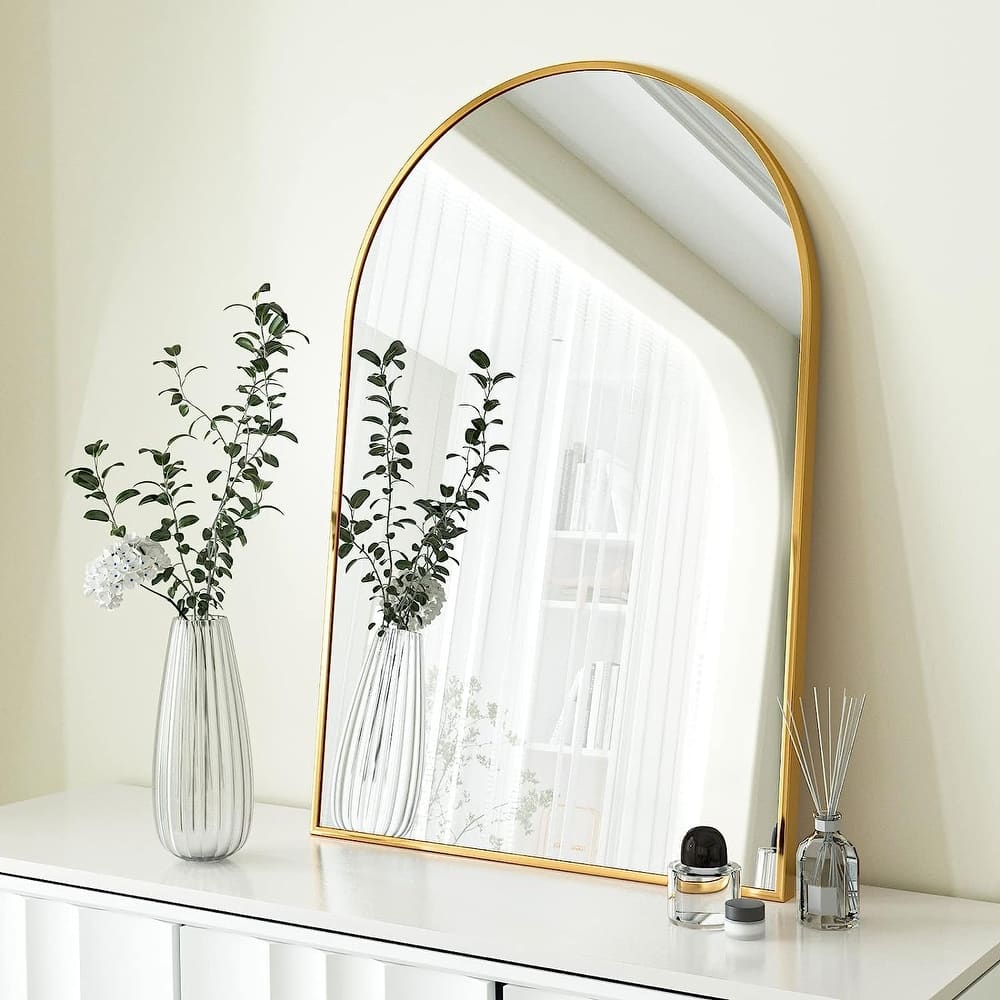 20x30 Inch Metal Framed Arched Bathrrom Mirror For Wall