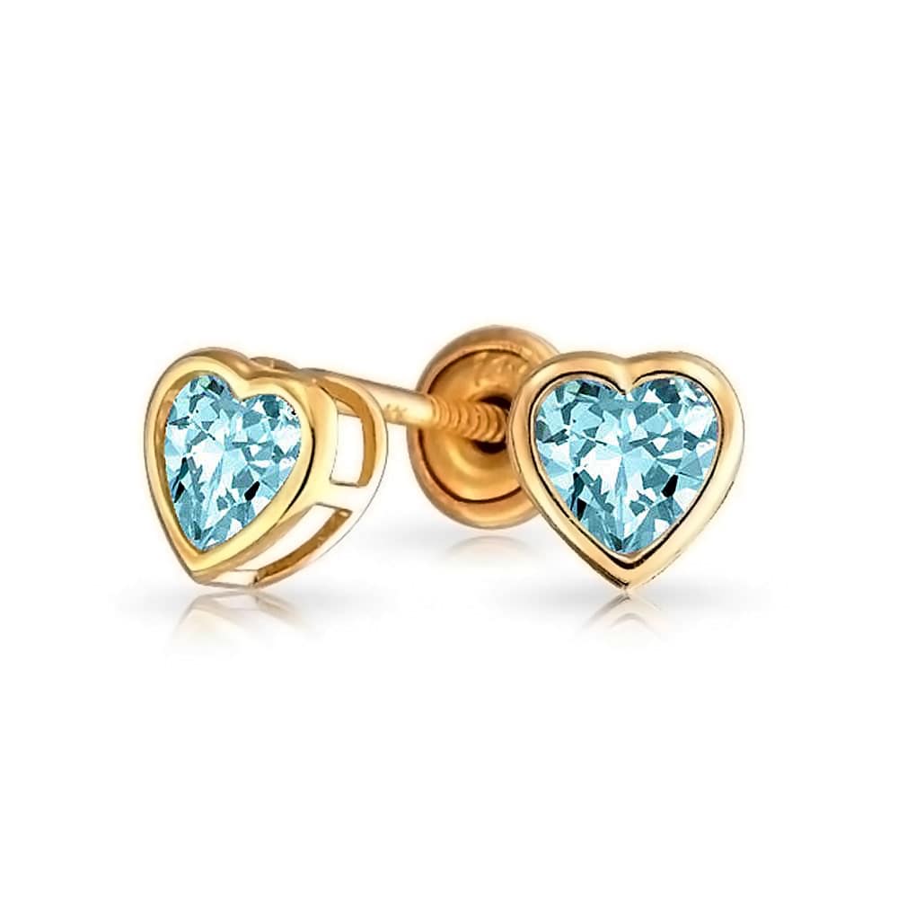 18K Yellow Gold Heart Earrings with covered screwbacks 4mm