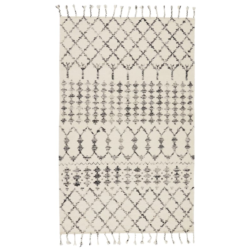 Salita Handmade Geometric Ivory/ Black Area Rug - 5' x 8' - Ivory/Black