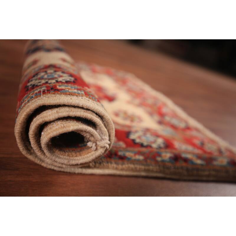 Geometric Kazak Oriental Foyer Rug Hand-Knotted Beige Wool Carpet - 2'0" x 3'0"