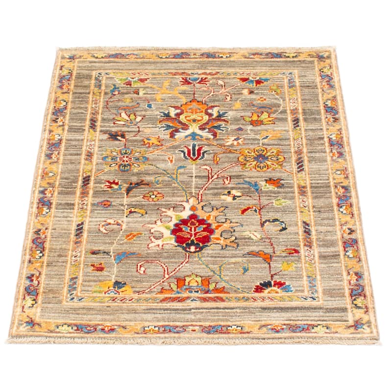 ECARPETGALLERY Hand-knotted Uzbek Ghazni Grey Wool Rug - 2'9 x 3'11