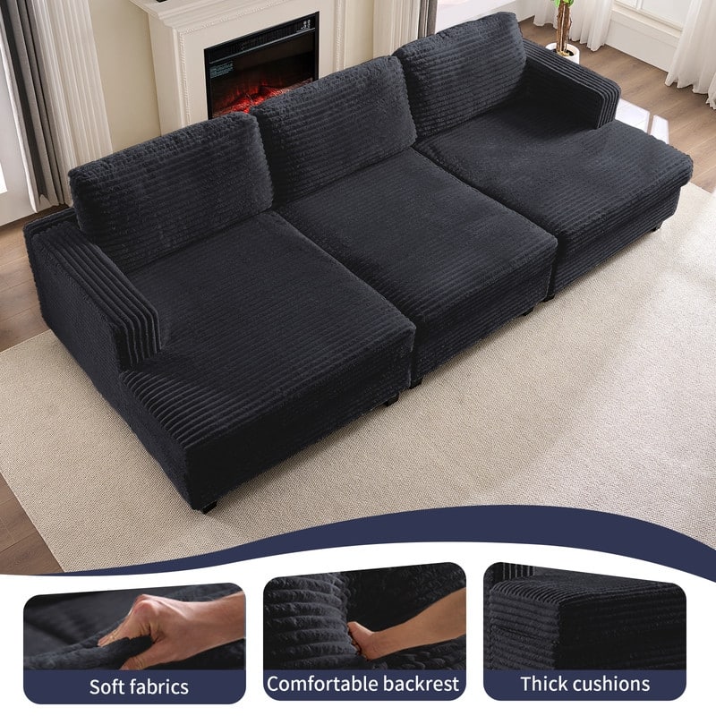 Mixoy Oversize Corduroy Fabric Convertible Modular 3-seater Sofa/Loveseat Sofa For Living Room