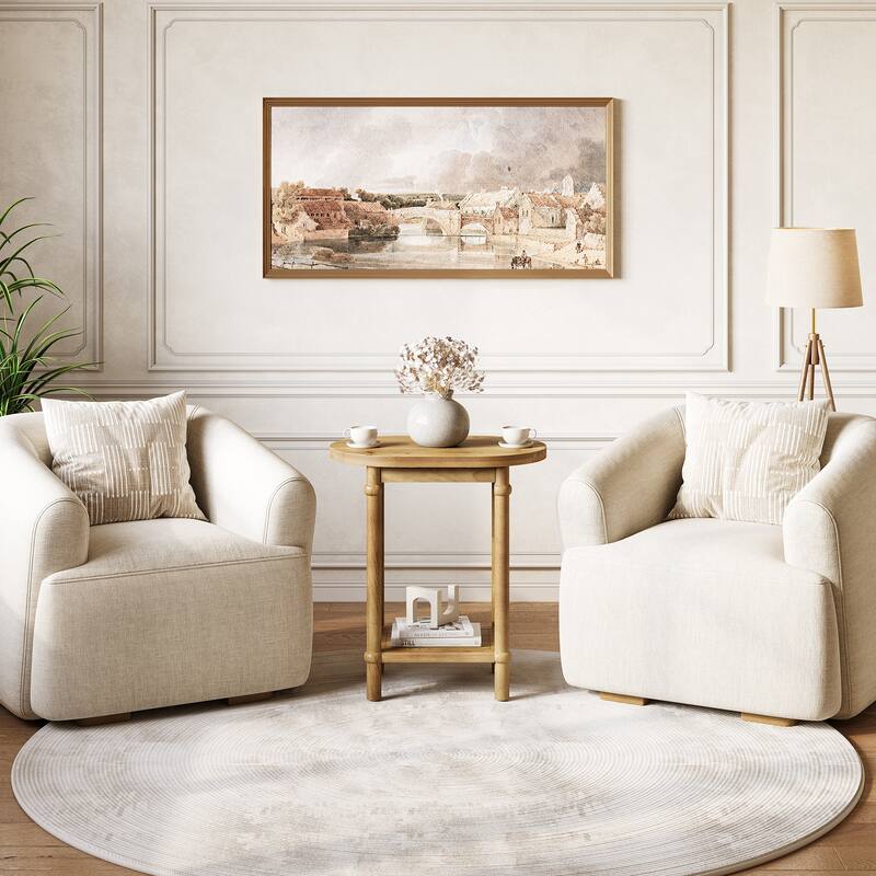 2-Tier Oval Side Table, Farmhouse End Table with Storage Shelves