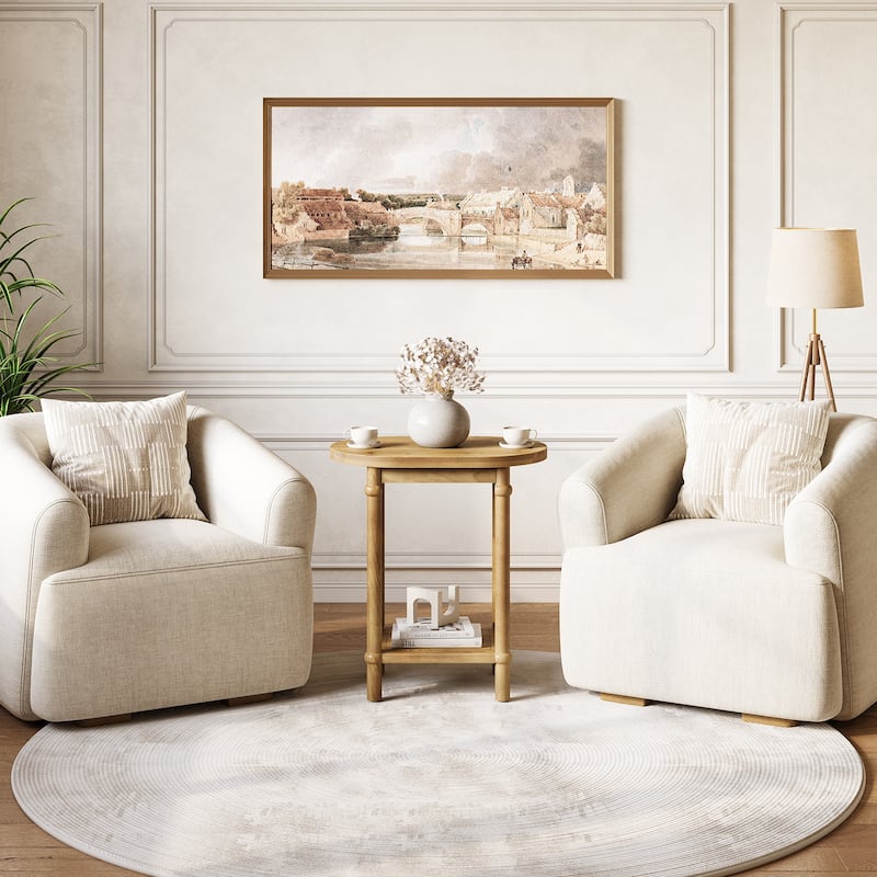 2-Tier Solid Wood End Table with Storage Shelves, Side Accent Table Nightstand for Living Room Bedroom