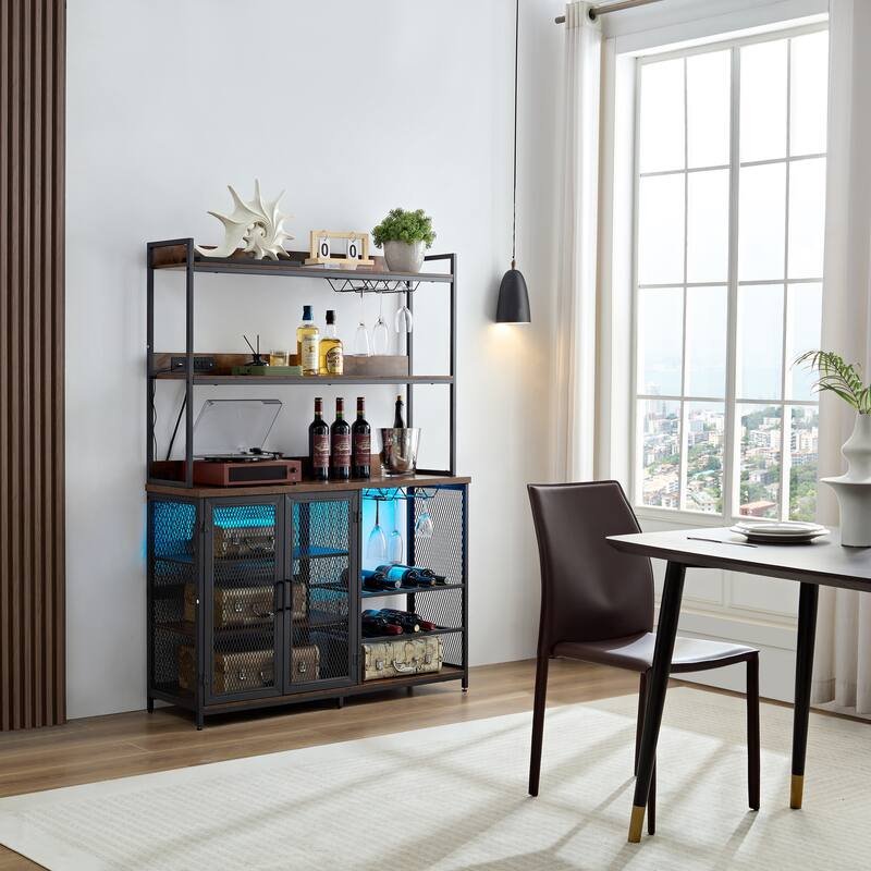 Coffee Bar Cabinet Buffet Cabinet with Power Outlet