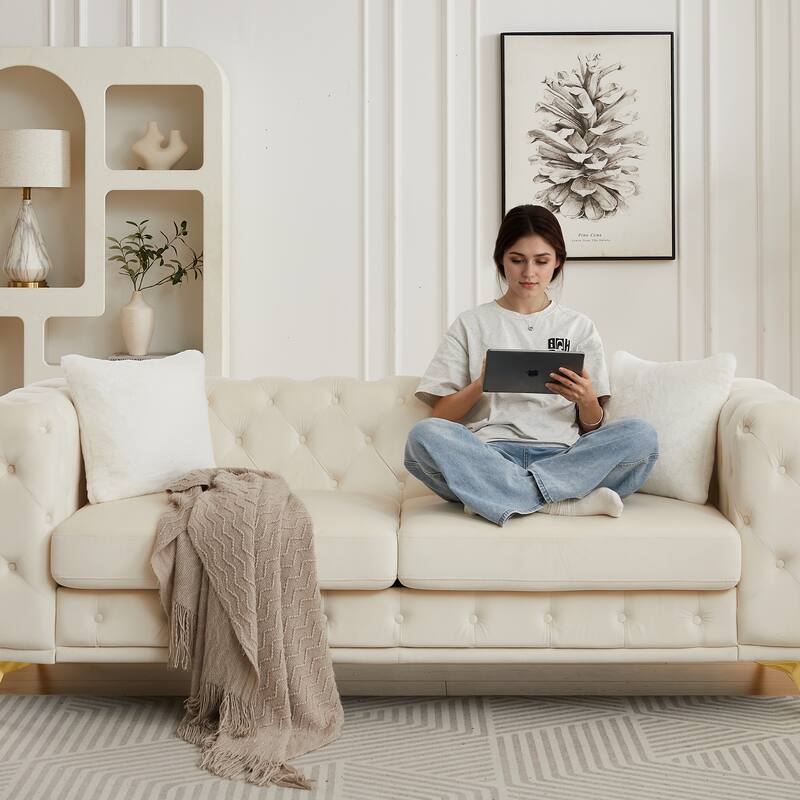 Modern Luxury Velvet Sofa with Chesterfield Quilted Button Accents