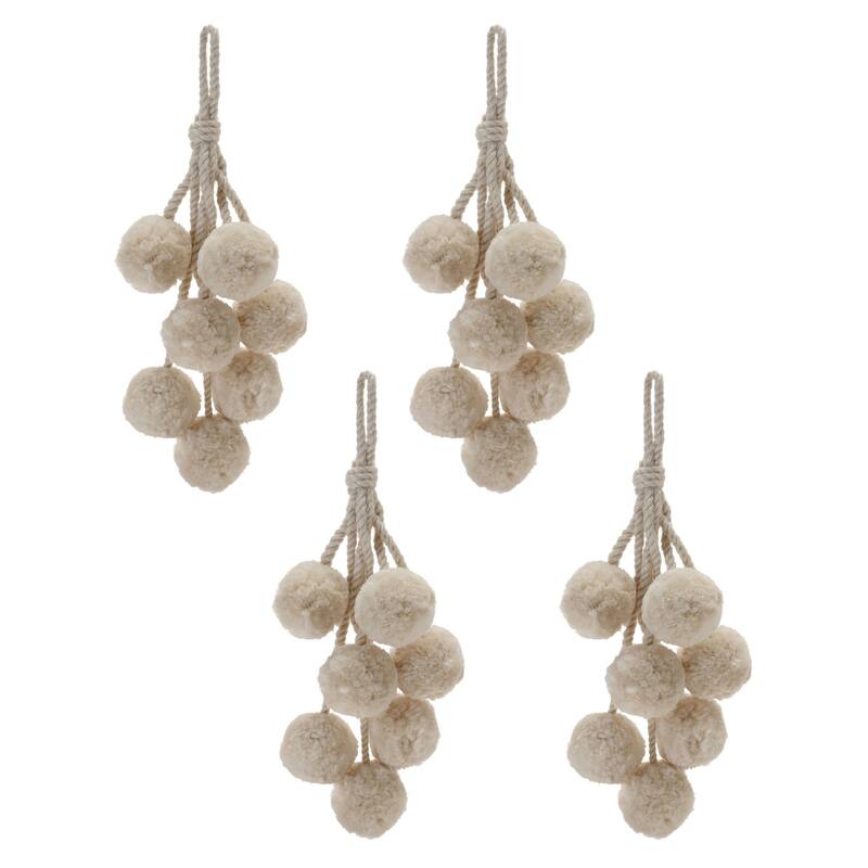 Pom Pom Cluster Drop Christmas Ornaments - 14.75" - Beige - 4ct