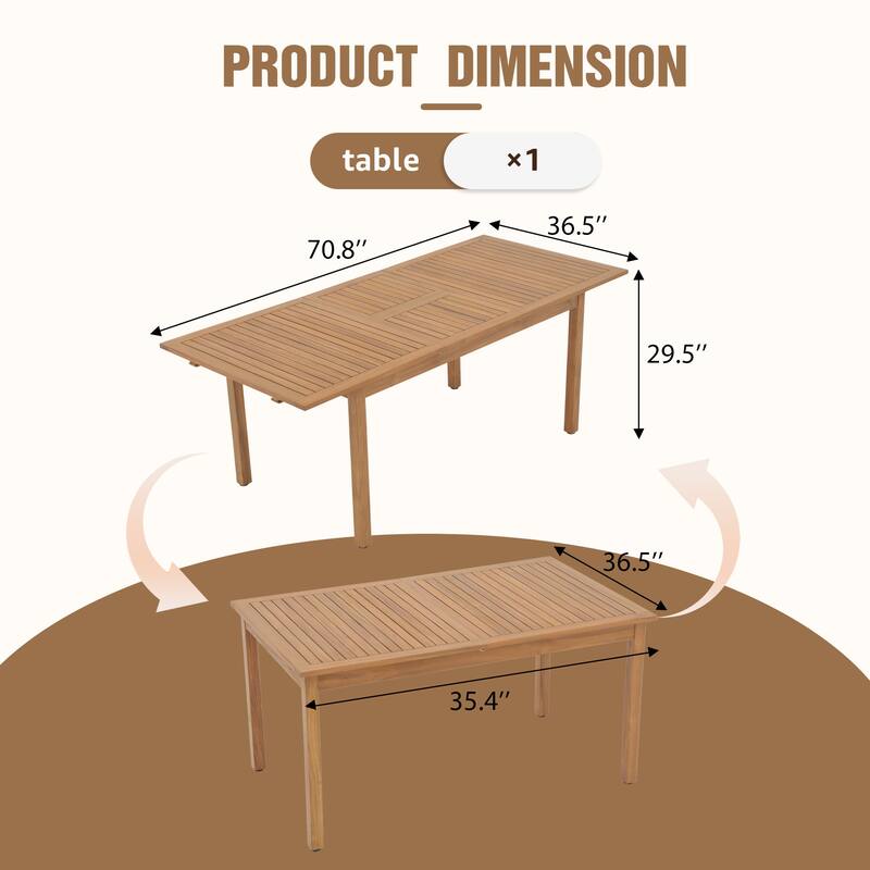 Outdoor Extendable Acacia Dining Set with 6 Rope-Back Chairs