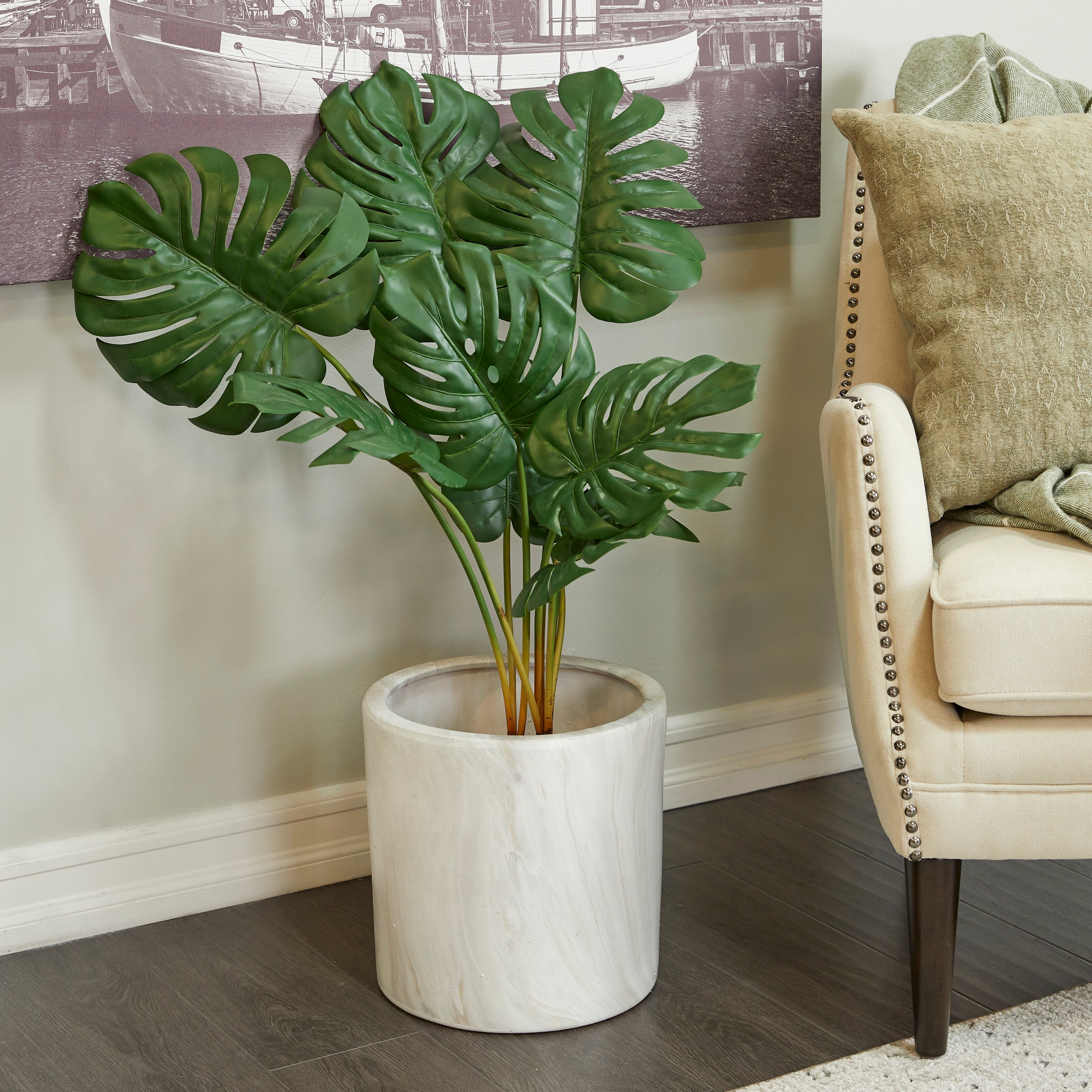 Green Faux Foliage Monstera Artificial Plant with Realistic Leaves and  Black Fluted Pot - 36 x 20 x 20 - Bed Bath & Beyond - 35415350