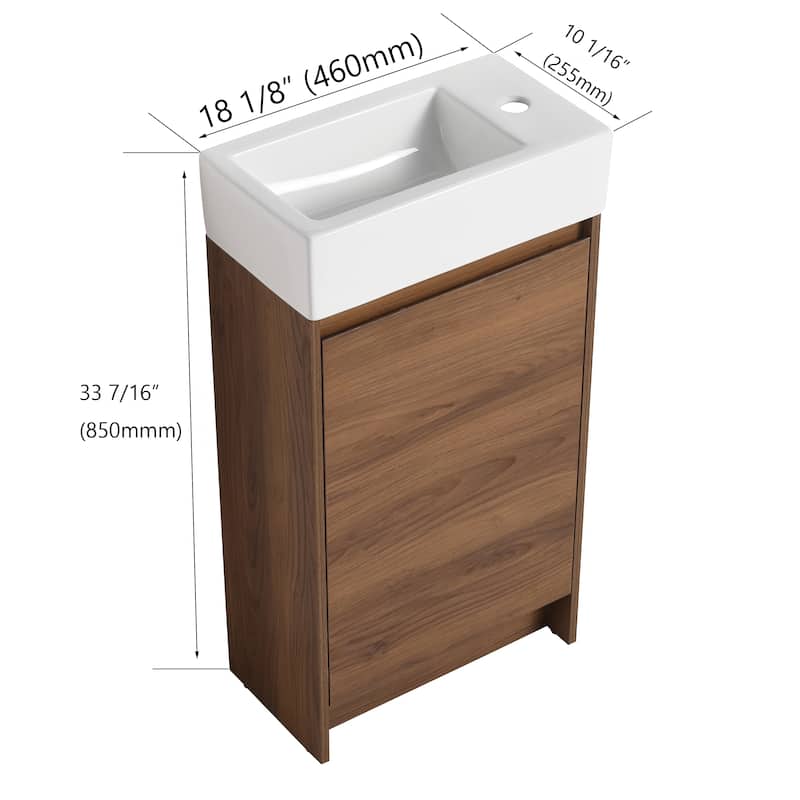 BNK 16/18 inch Freestanding Bathroom Vanity with Single Sink and Soft Close Door