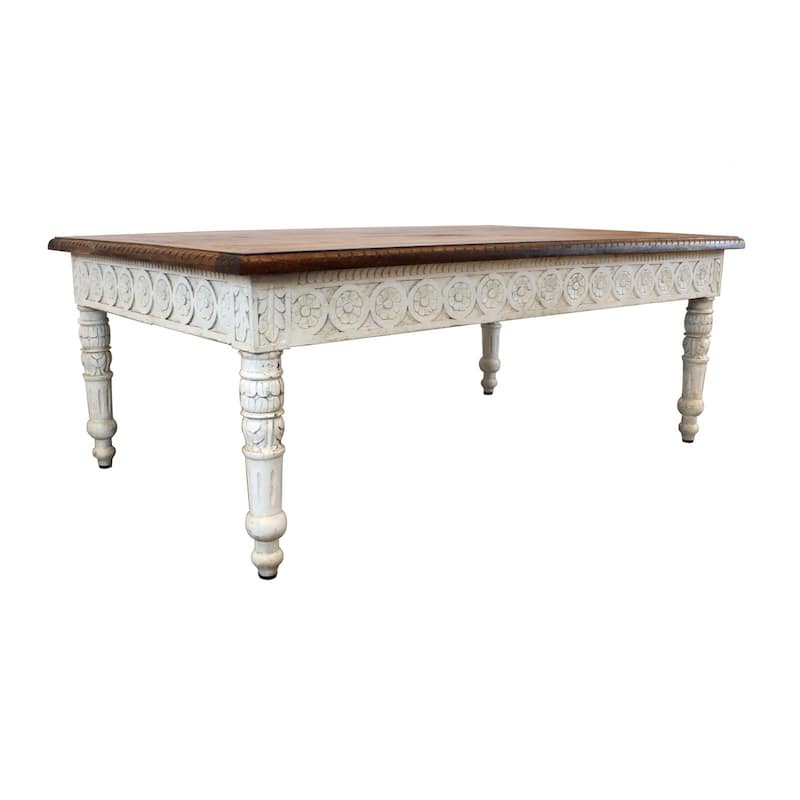 HomeRoots 48" Brown and Ivory Solid Wood Coffee Table - 48' X '18' X '30