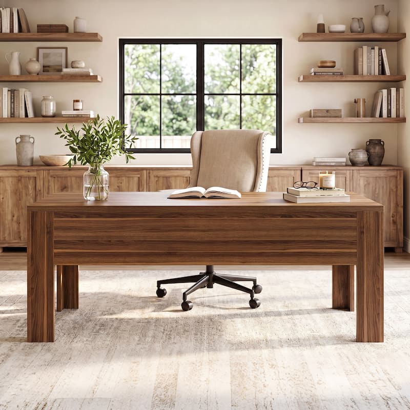Modern Executive Desk with Large Tabletop, 63-Inch Office Desk, Computer Desk, Long Workstation for Home Office