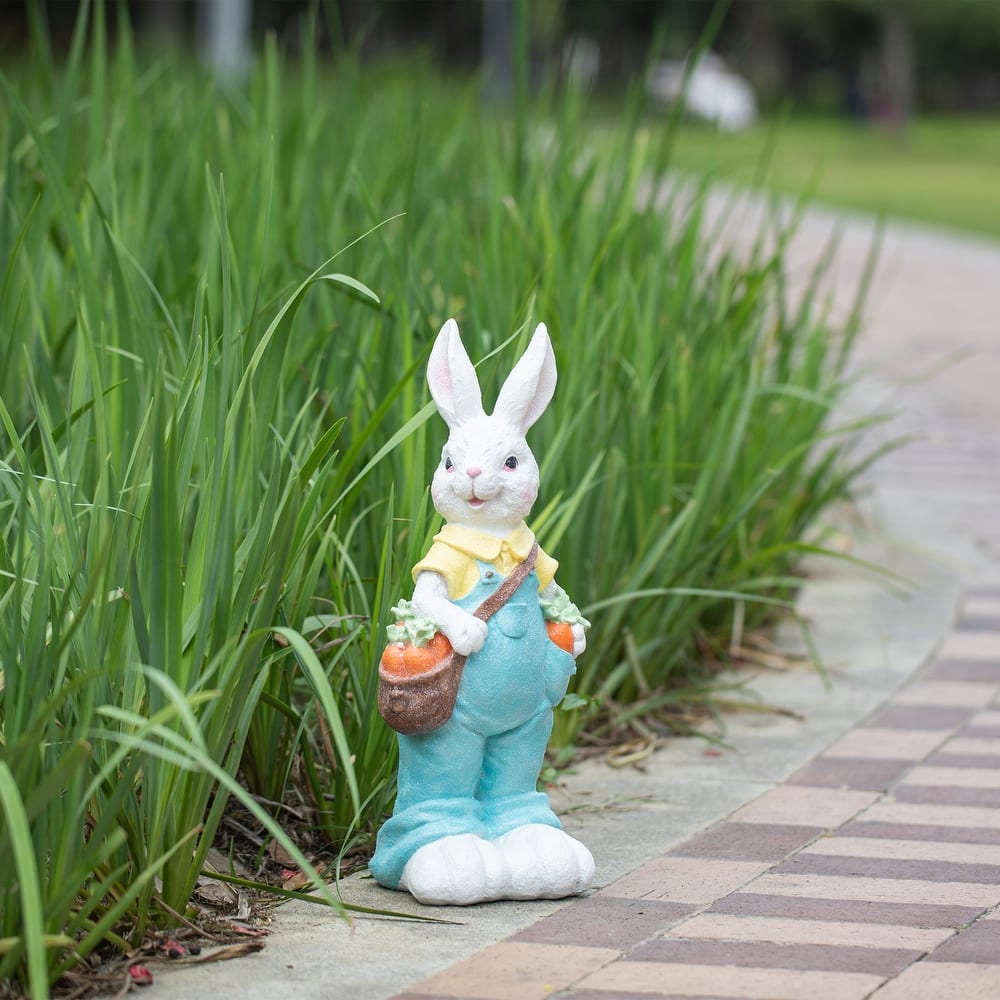 Glitzhome 17.5"H Easter Resin Bunny Girl with Flower Basket Boy with Carrot Table Decor