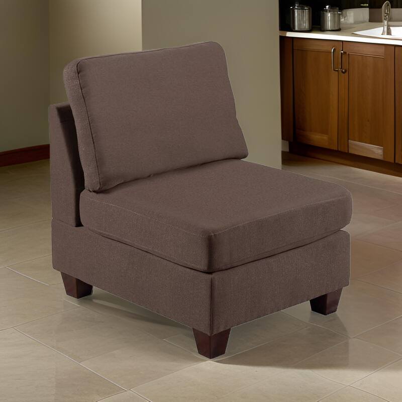Remy 32 Inch Modular Armless Sofa Chair, Soft Brown Chenille, Solid Wood