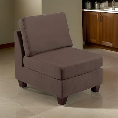 Remy 32 Inch Modular Armless Sofa Chair, Soft Brown Chenille, Solid Wood