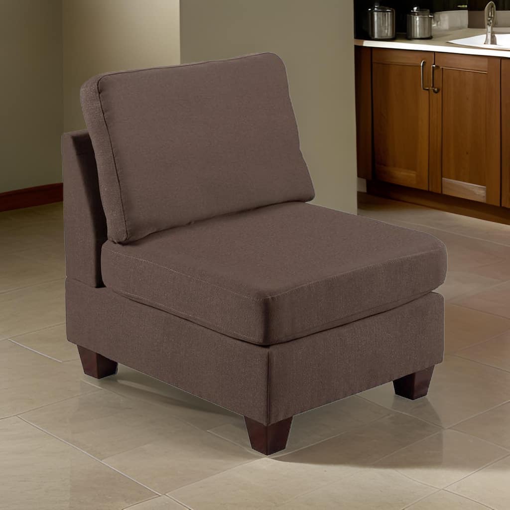 Remy 32 Inch Modular Armless Sofa Chair, Soft Brown Chenille, Solid Wood